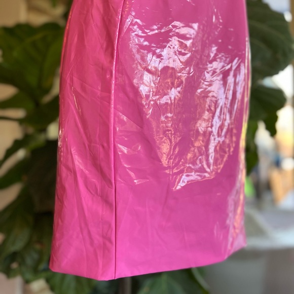 NWT Meshki Pink Jennifer Cut Out Mini Latex Dress Barbiecore Medium - Picture 7 of 13